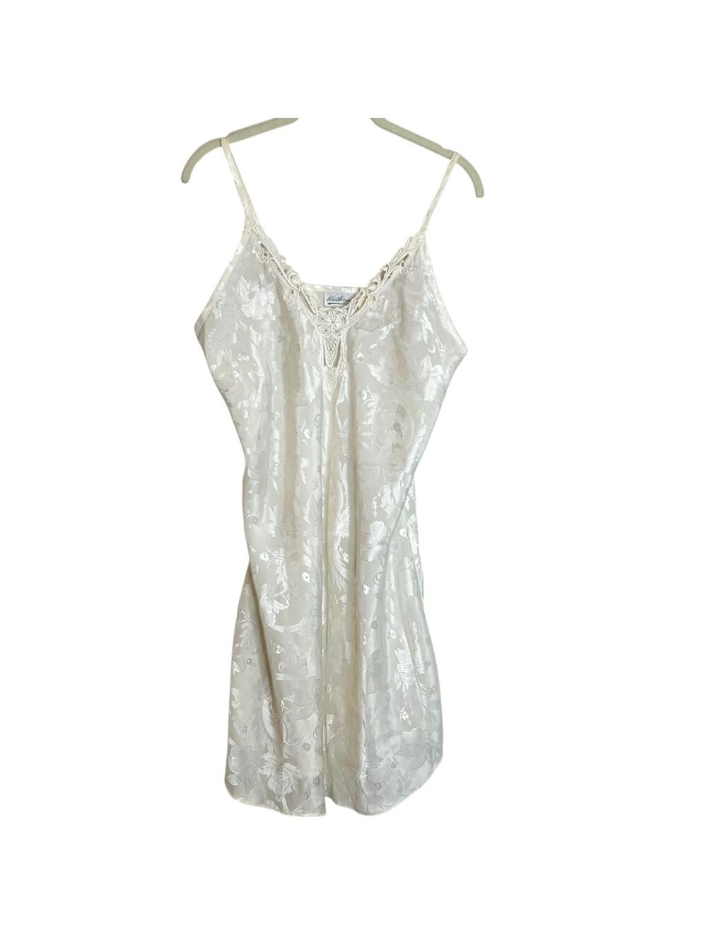 Vintage Kathryn Satin Slip Nightie Medium Ivory Floral Short Fairy Whimsigoth